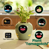 Key features of PlantBot including smart monitor, weather clock, and T&H sensor, described as a digital Tamagotchi for plants.