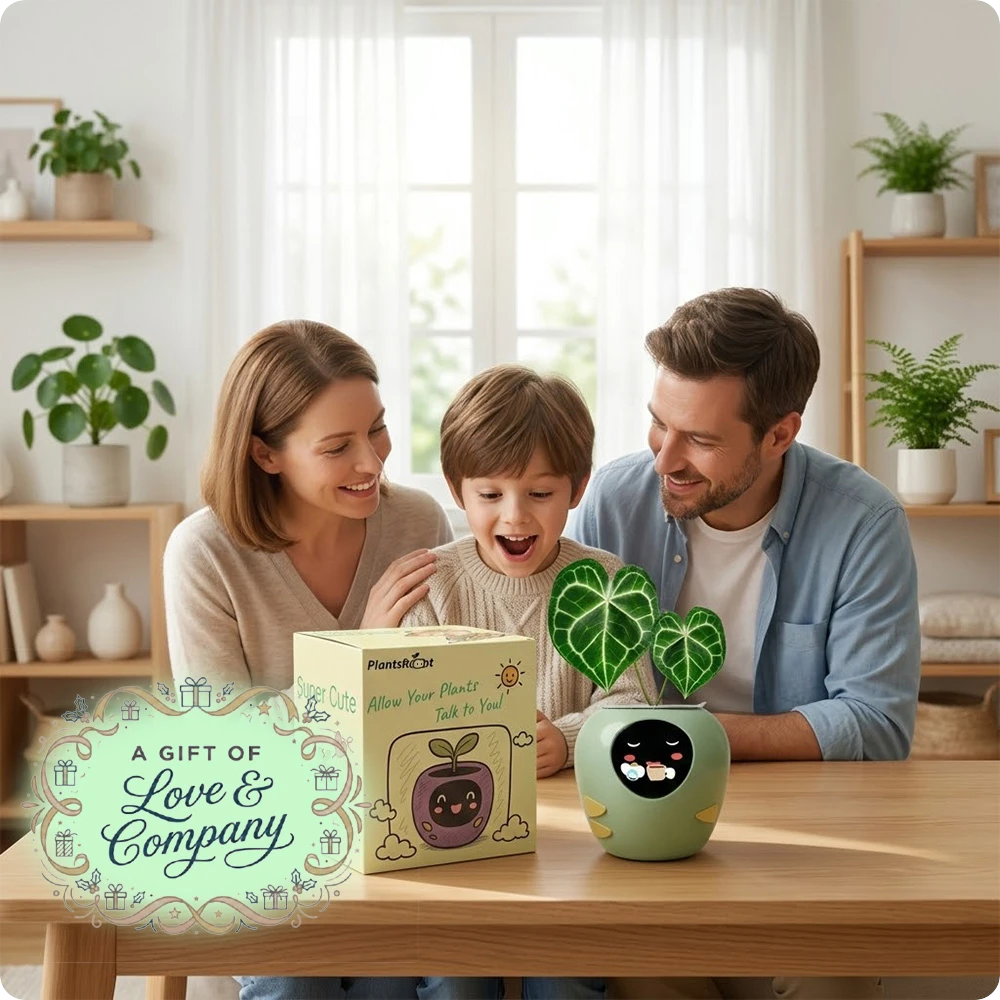 A family enjoying the PlantBot experience, showcasing the robot planter as a perfect gift for parents, kids, and plant lovers.